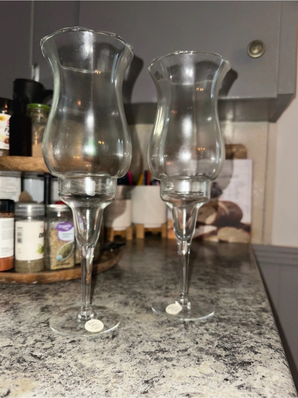 Princess House Clear Glass Fluted Hurricane Candle Holders - Pair